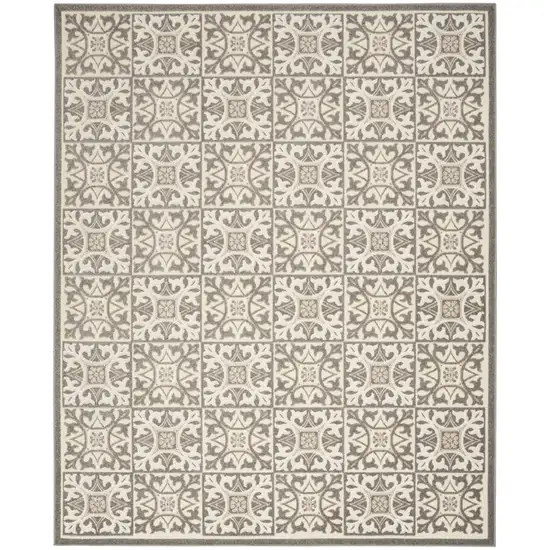 Ivory And Grey Fleur De Lis Stain Resistant Non Skid Area Rug Photo 2