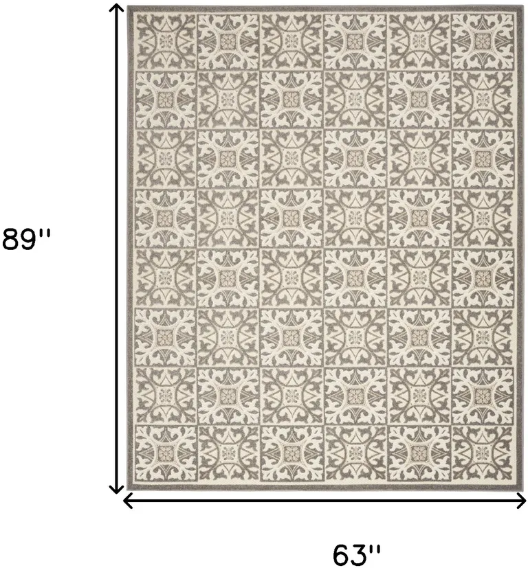Ivory And Grey Fleur De Lis Stain Resistant Non Skid Area Rug Photo 5