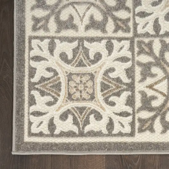 Ivory And Grey Fleur De Lis Stain Resistant Non Skid Area Rug Photo 4