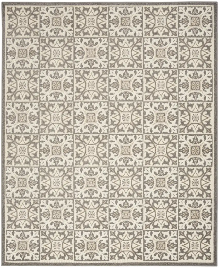 Ivory And Grey Fleur De Lis Stain Resistant Non Skid Area Rug Photo 1