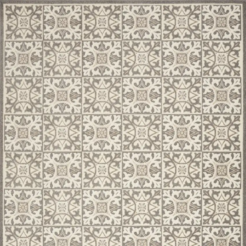 Ivory And Grey Fleur De Lis Stain Resistant Non Skid Area Rug Photo 4