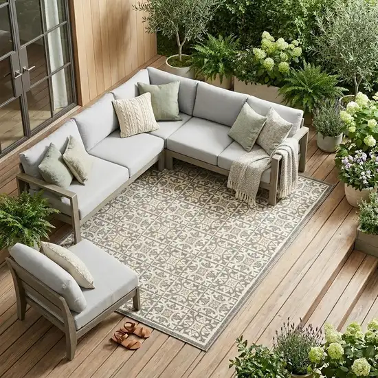 Ivory and Gray Geometric Non Skid Indoor Outdoor Area Rug Photo 1