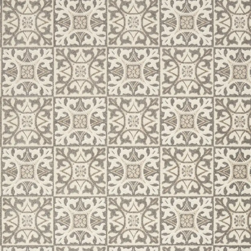 Ivory And Grey Fleur De Lis Stain Resistant Non Skid Area Rug Photo 3