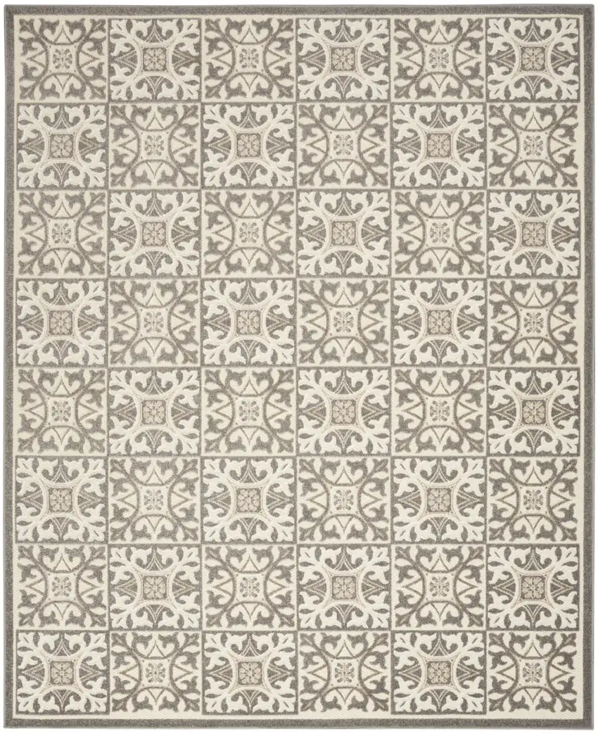 Ivory and Gray Geometric Non Skid Indoor Outdoor Area Rug Photo 2