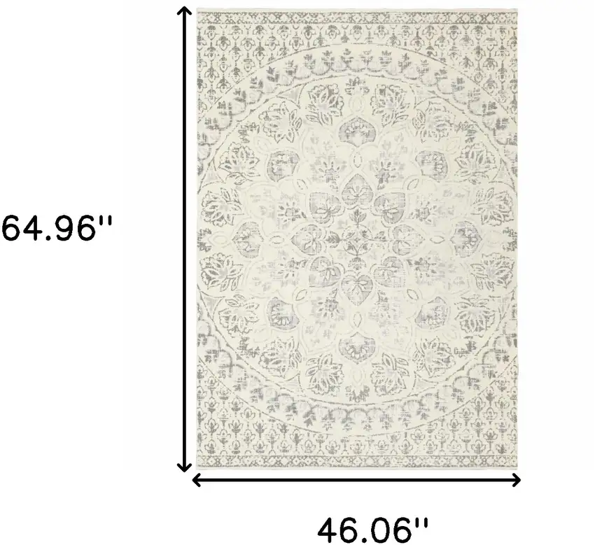 Ivory And Grey Floral Power Loom Stain Resistant Area Rug Photo 10