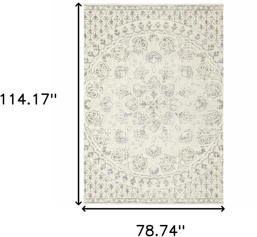Ivory And Grey Floral Power Loom Stain Resistant Area Rug Photo 10