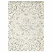 Photo of Ivory And Grey Floral Power Loom Stain Resistant Area Rug