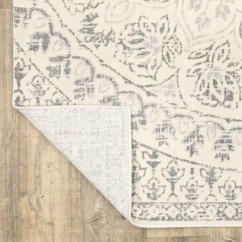 Ivory And Grey Floral Power Loom Stain Resistant Area Rug Photo 7
