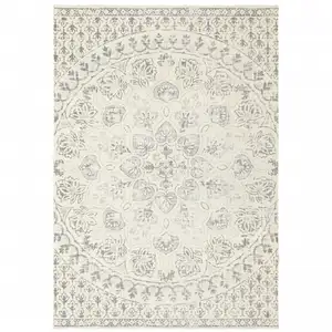 Photo of Ivory And Grey Floral Power Loom Stain Resistant Area Rug