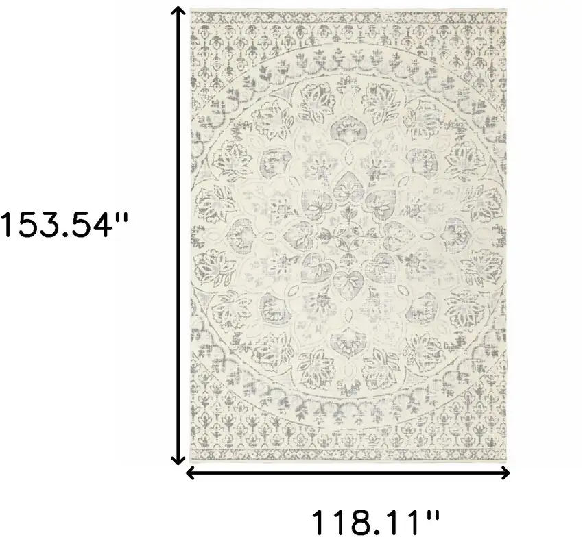Ivory And Grey Floral Power Loom Stain Resistant Area Rug Photo 10
