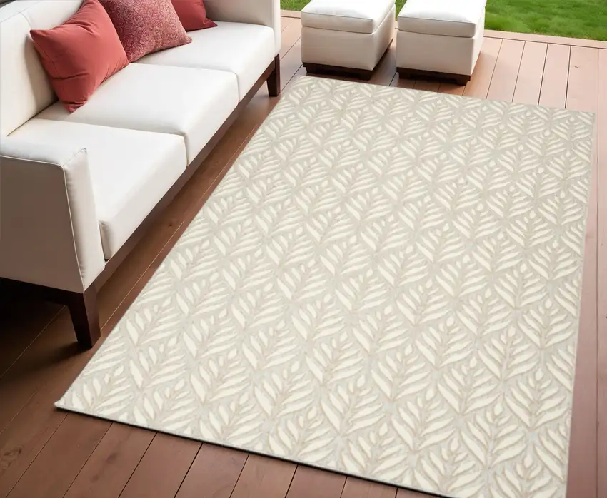 Ivory And Grey Floral Stain Resistant Non Skid Area Rug Photo 1