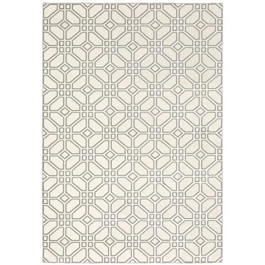 Ivory And Grey Geometric Power Loom Stain Resistant Area Rug Photo 1