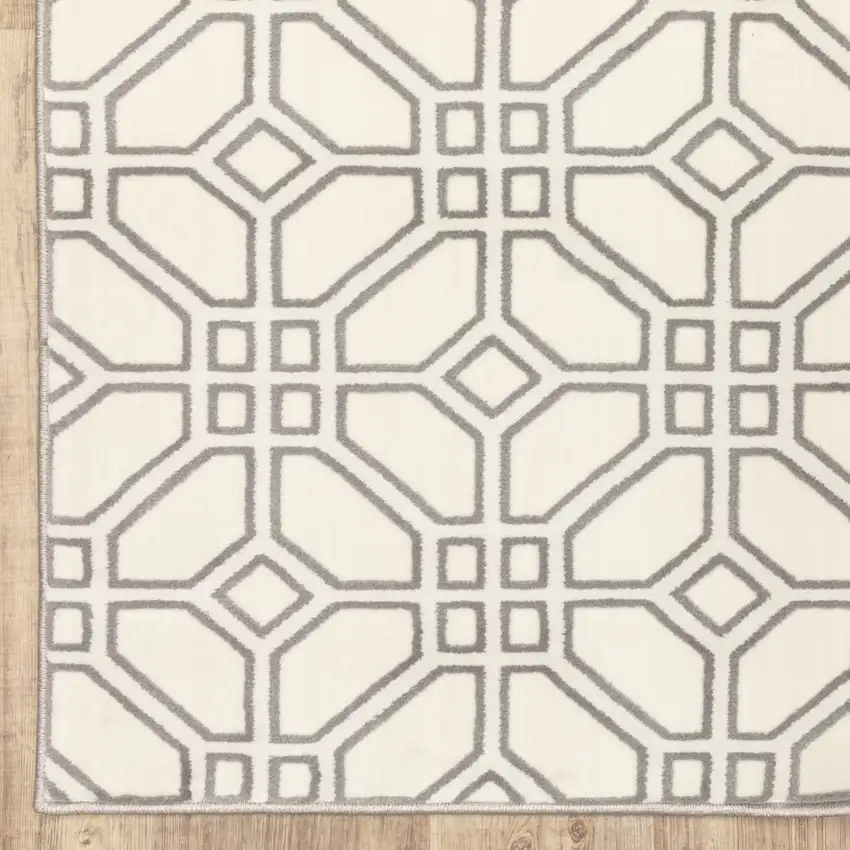 Ivory And Grey Geometric Power Loom Stain Resistant Area Rug Photo 4