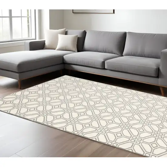 Ivory And Grey Geometric Power Loom Stain Resistant Area Rug Photo 1