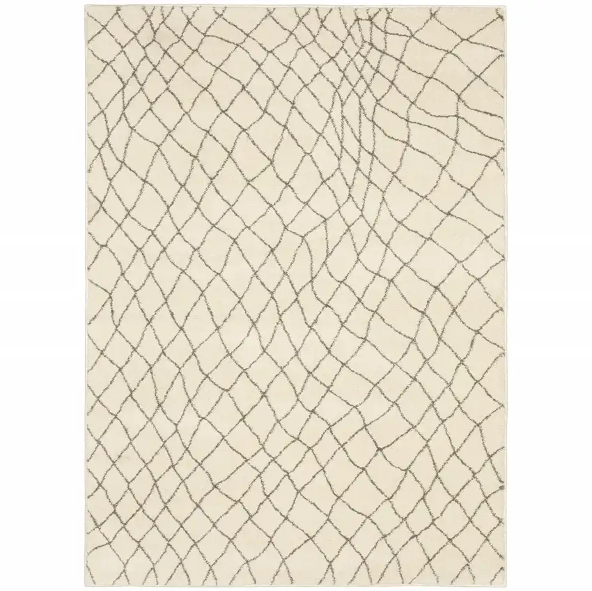 Ivory And Grey Geometric Power Loom Stain Resistant Area Rug Photo 1
