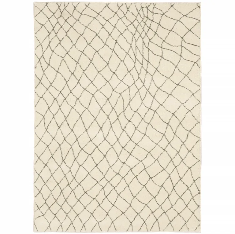 Ivory And Grey Geometric Power Loom Stain Resistant Area Rug Photo 3