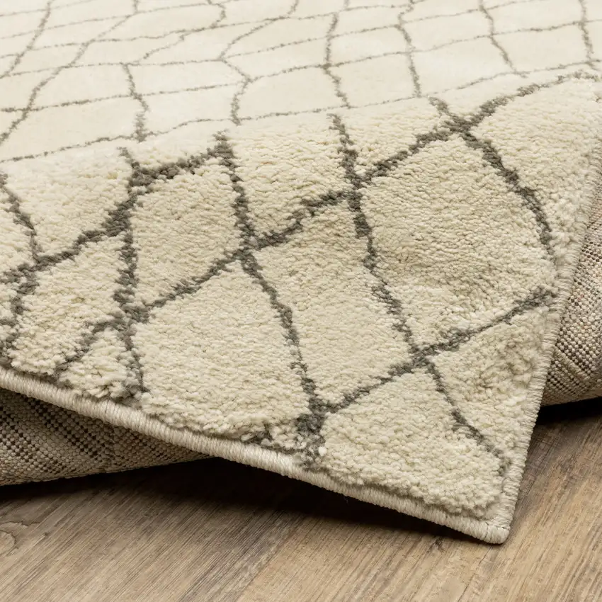 Ivory And Grey Geometric Power Loom Stain Resistant Area Rug Photo 9
