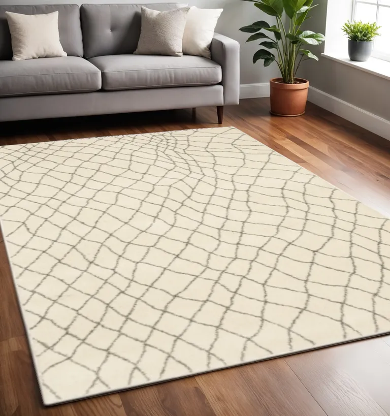 Ivory And Grey Geometric Power Loom Stain Resistant Area Rug Photo 2