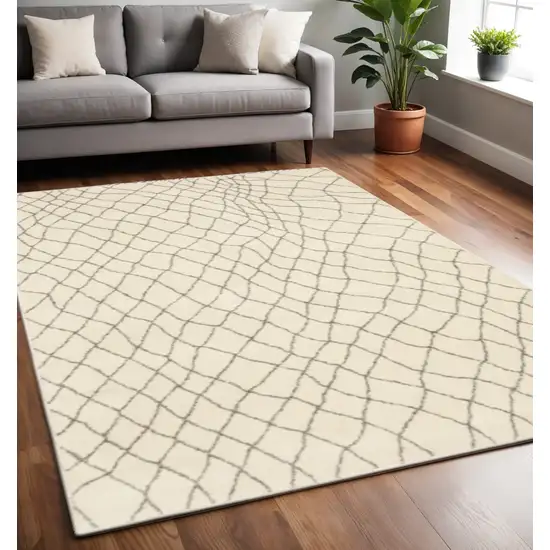 Ivory And Grey Geometric Power Loom Stain Resistant Area Rug Photo 1