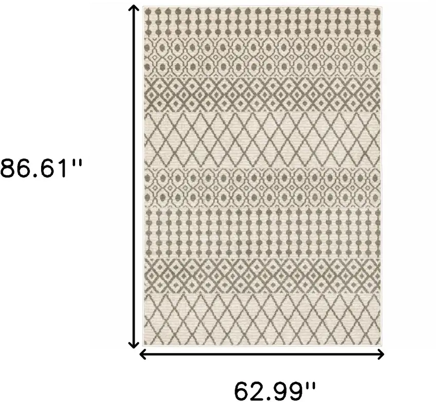 Ivory And Grey Geometric Power Loom Stain Resistant Area Rug Photo 10