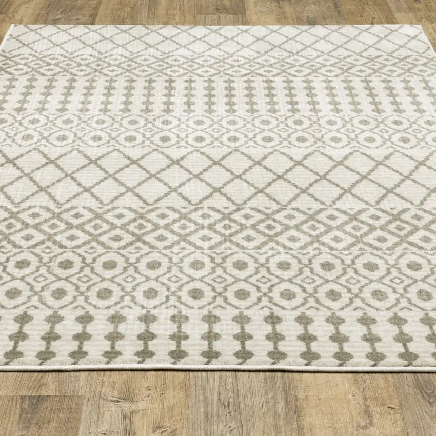 Ivory And Grey Geometric Power Loom Stain Resistant Area Rug Photo 7