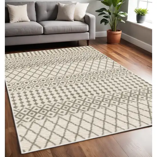 Ivory And Grey Geometric Power Loom Stain Resistant Area Rug Photo 1
