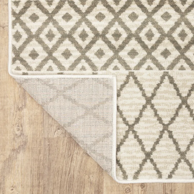 Ivory And Grey Geometric Power Loom Stain Resistant Area Rug Photo 5