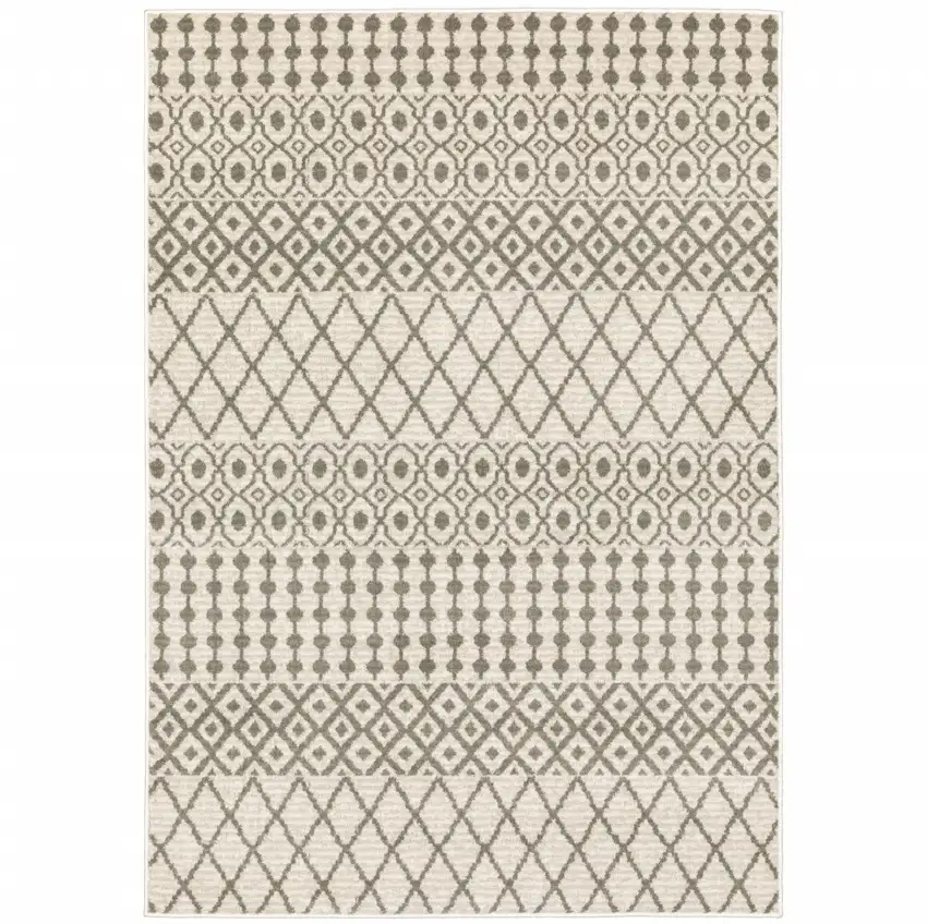 Ivory And Grey Geometric Power Loom Stain Resistant Area Rug Photo 1