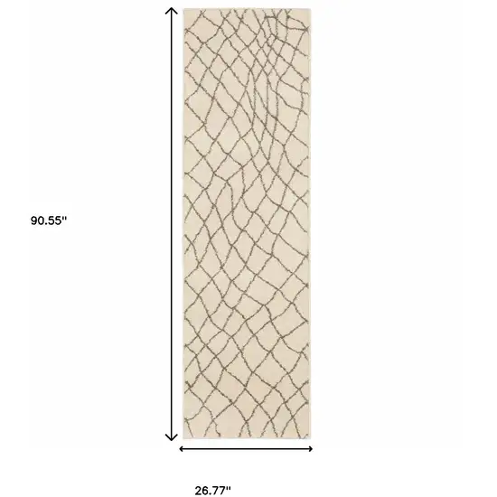 2' X 8' Ivory And Grey Geometric Power Loom Stain Resistant Runner Rug Photo 3