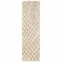 Photo of Ivory And Grey Geometric Power Loom Stain Resistant Runner Rug