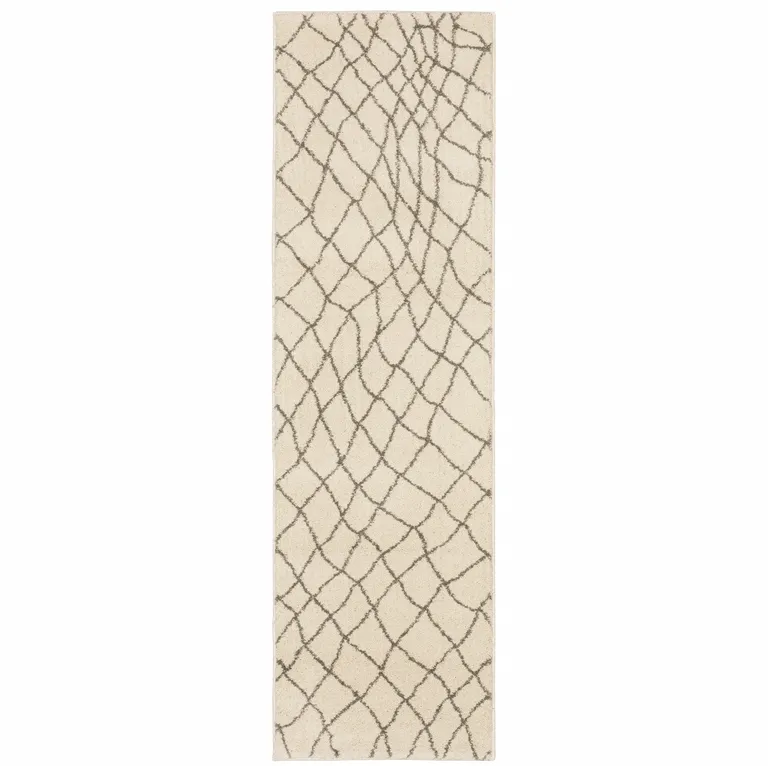 Ivory And Grey Geometric Power Loom Stain Resistant Runner Rug Photo 3