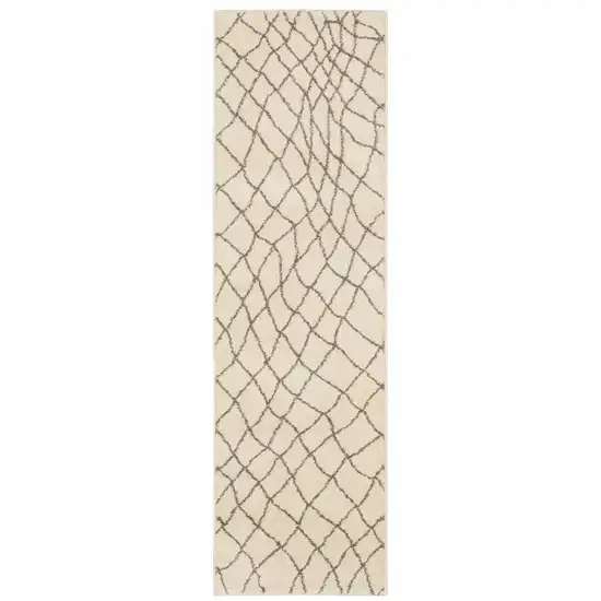 2' X 8' Ivory And Grey Geometric Power Loom Stain Resistant Runner Rug Photo 2