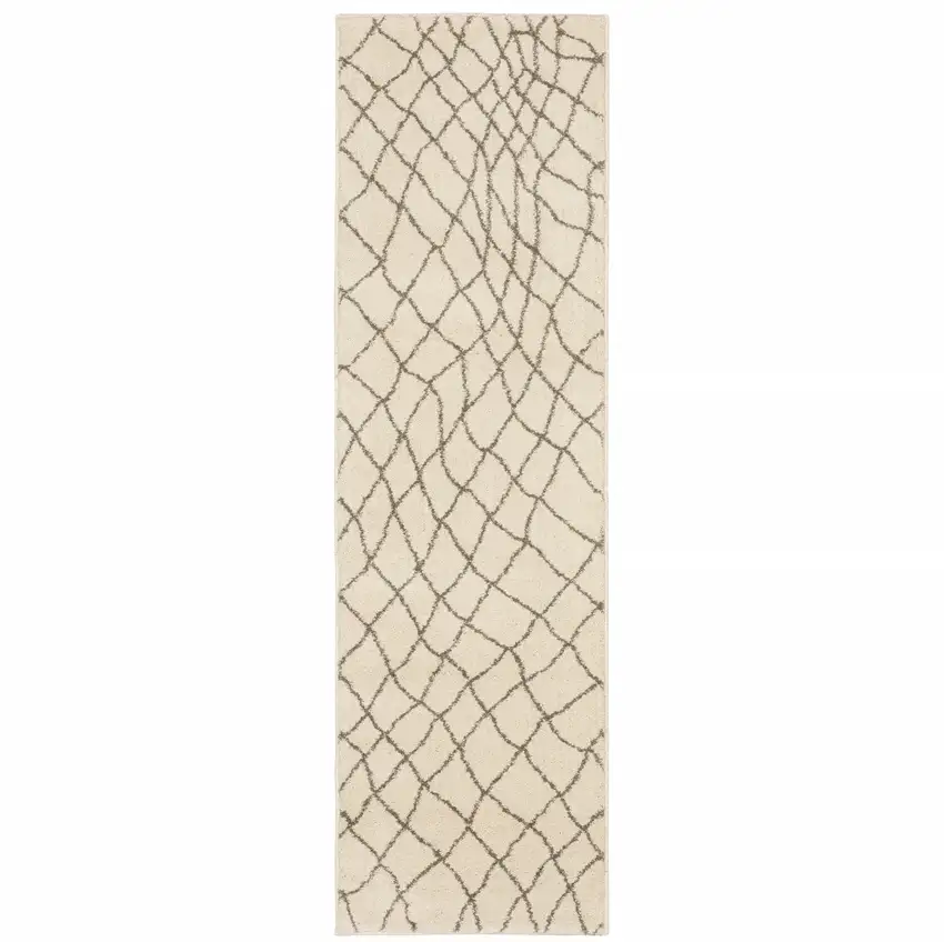 2' X 8' Ivory And Grey Geometric Power Loom Stain Resistant Runner Rug Photo 2
