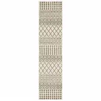 Photo of Ivory And Grey Geometric Power Loom Stain Resistant Runner Rug