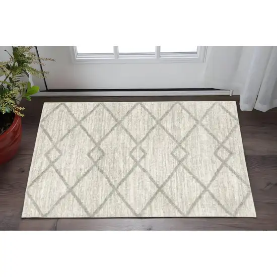 Ivory And Grey Geometric Shag Power Loom Stain Resistant Area Rug Photo 1