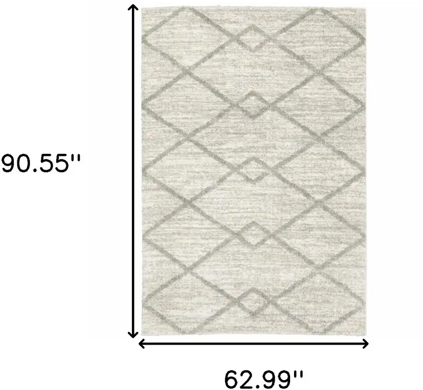 Ivory And Grey Geometric Shag Power Loom Stain Resistant Area Rug Photo 10