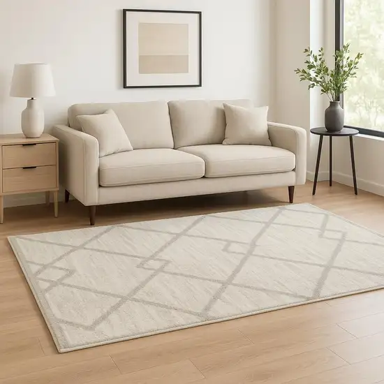 Ivory And Grey Geometric Shag Power Loom Stain Resistant Area Rug Photo 1