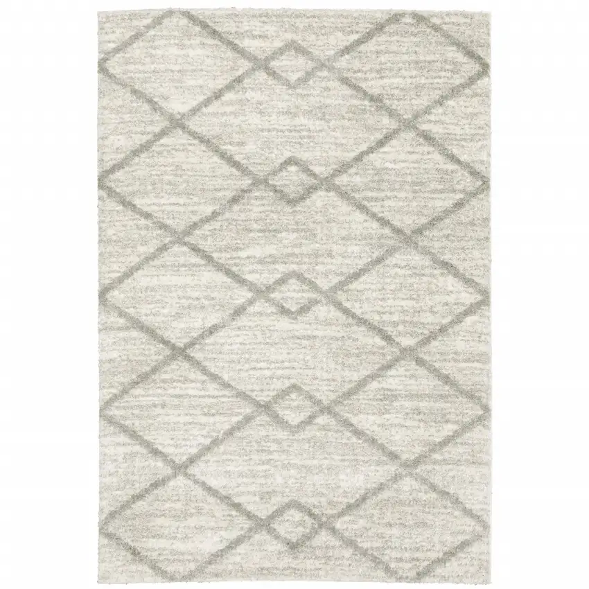 Ivory And Grey Geometric Shag Power Loom Stain Resistant Area Rug Photo 1