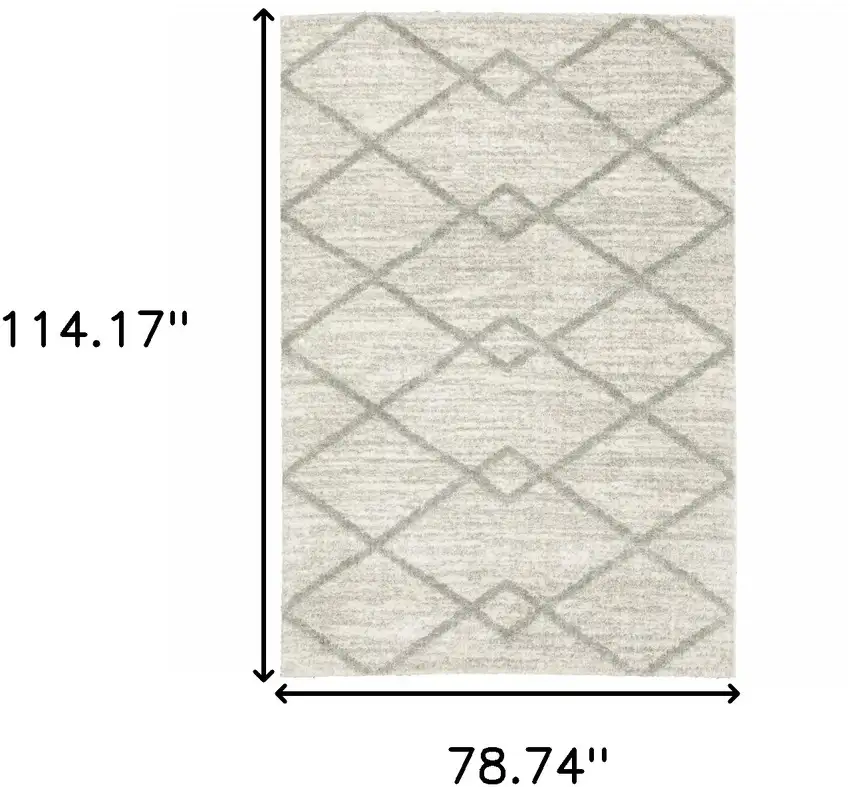Ivory And Grey Geometric Shag Power Loom Stain Resistant Area Rug Photo 10
