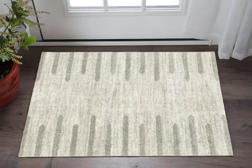 Ivory And Grey Geometric Shag Power Loom Stain Resistant Area Rug Photo 1