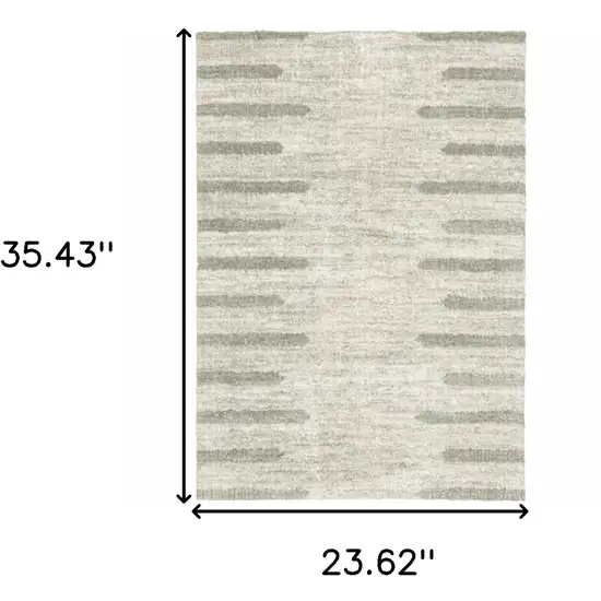 Ivory And Grey Geometric Shag Power Loom Stain Resistant Area Rug Photo 3