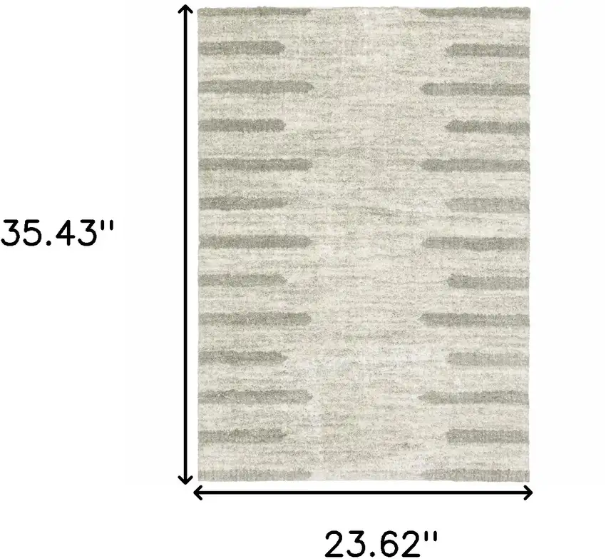 Ivory And Grey Geometric Shag Power Loom Stain Resistant Area Rug Photo 3