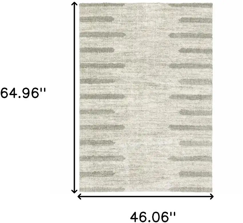 Ivory And Grey Geometric Shag Power Loom Stain Resistant Area Rug Photo 3