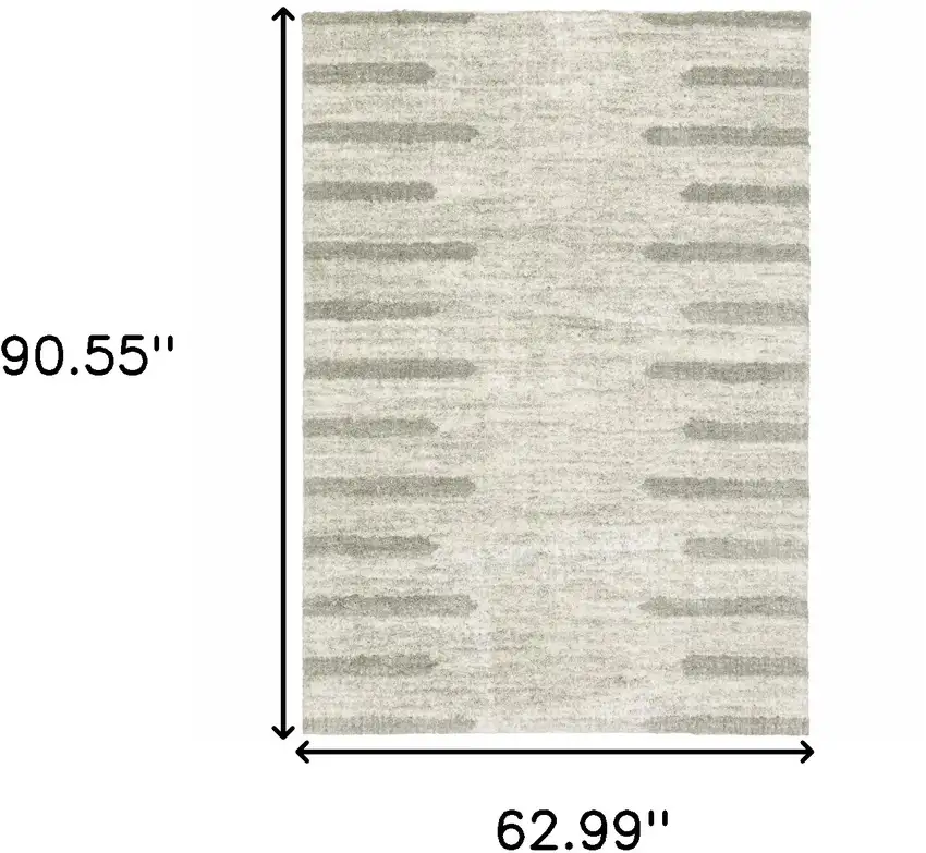 Ivory And Grey Geometric Shag Power Loom Stain Resistant Area Rug Photo 3