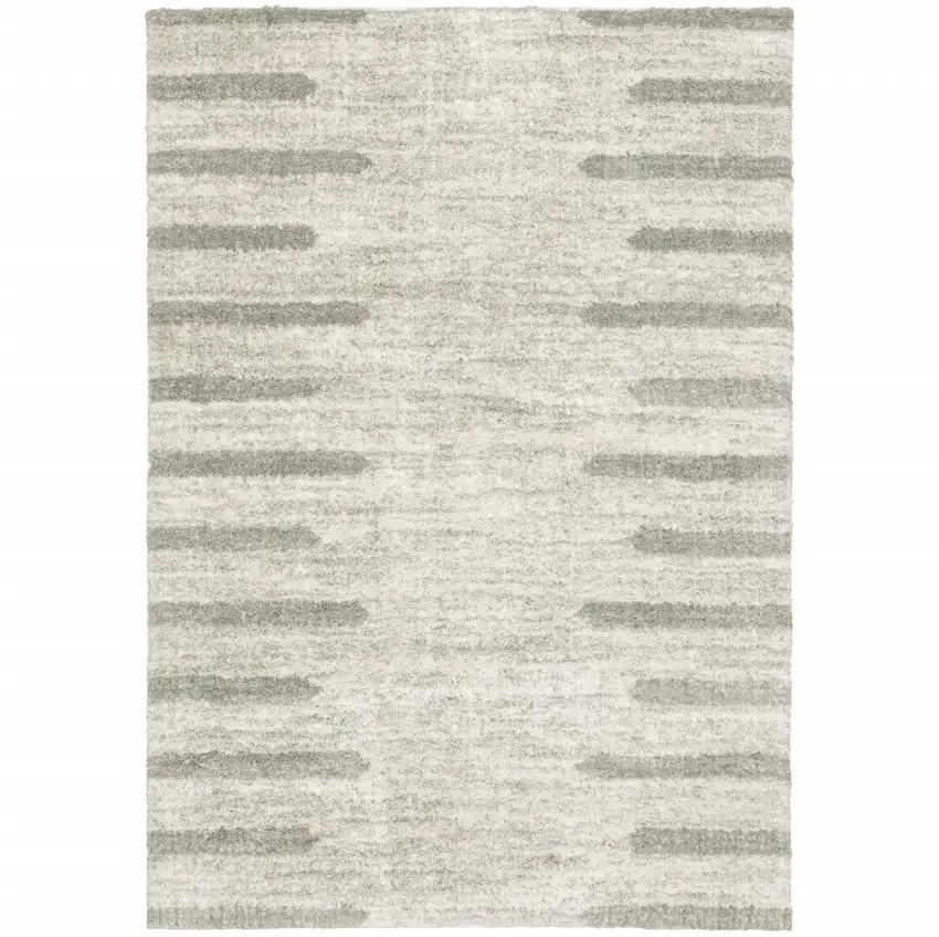 Ivory And Grey Geometric Shag Power Loom Stain Resistant Area Rug Photo 1