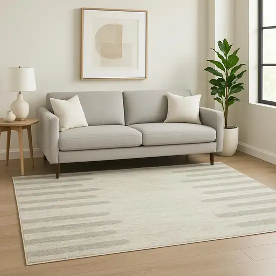 Ivory And Grey Geometric Shag Power Loom Stain Resistant Area Rug Photo 1