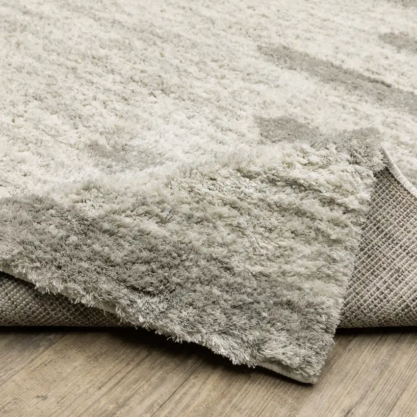 Ivory And Grey Geometric Shag Power Loom Stain Resistant Area Rug Photo 9