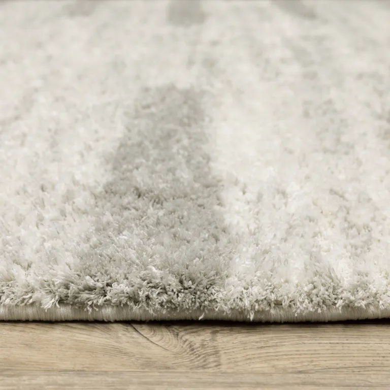 Ivory And Grey Geometric Shag Power Loom Stain Resistant Area Rug Photo 5
