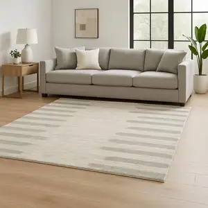 Photo of Ivory And Grey Geometric Shag Power Loom Stain Resistant Area Rug