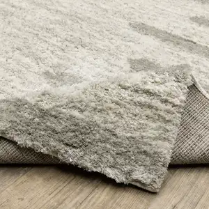 Photo of Ivory And Grey Geometric Shag Power Loom Stain Resistant Area Rug